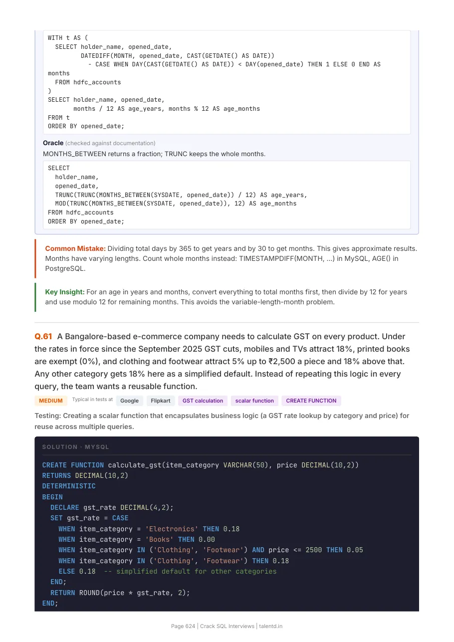 Dialect notes where databases differ